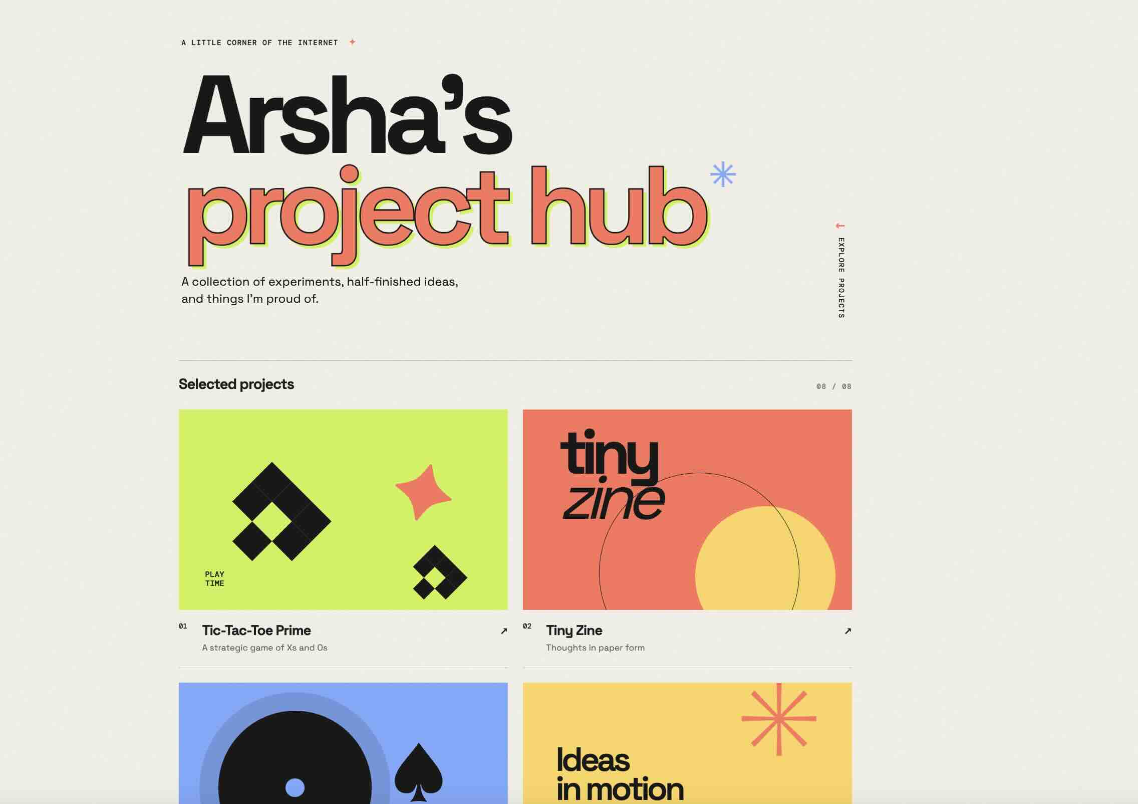 Arsha A.'s Project Hub homepage