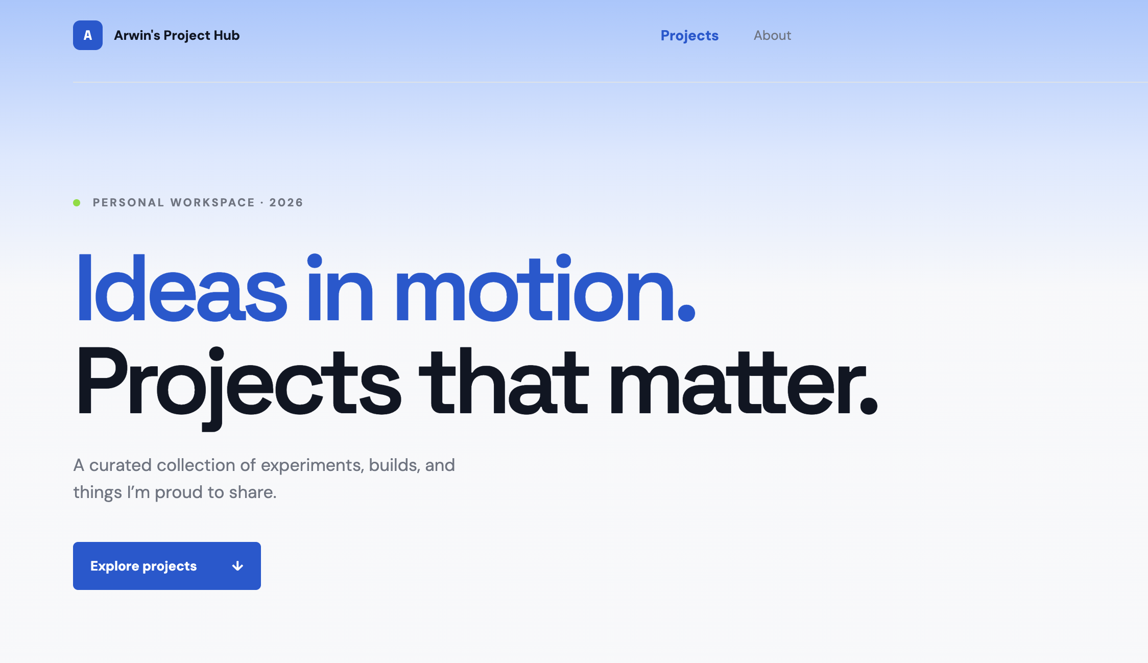 Arwin F.'s Project Hub homepage