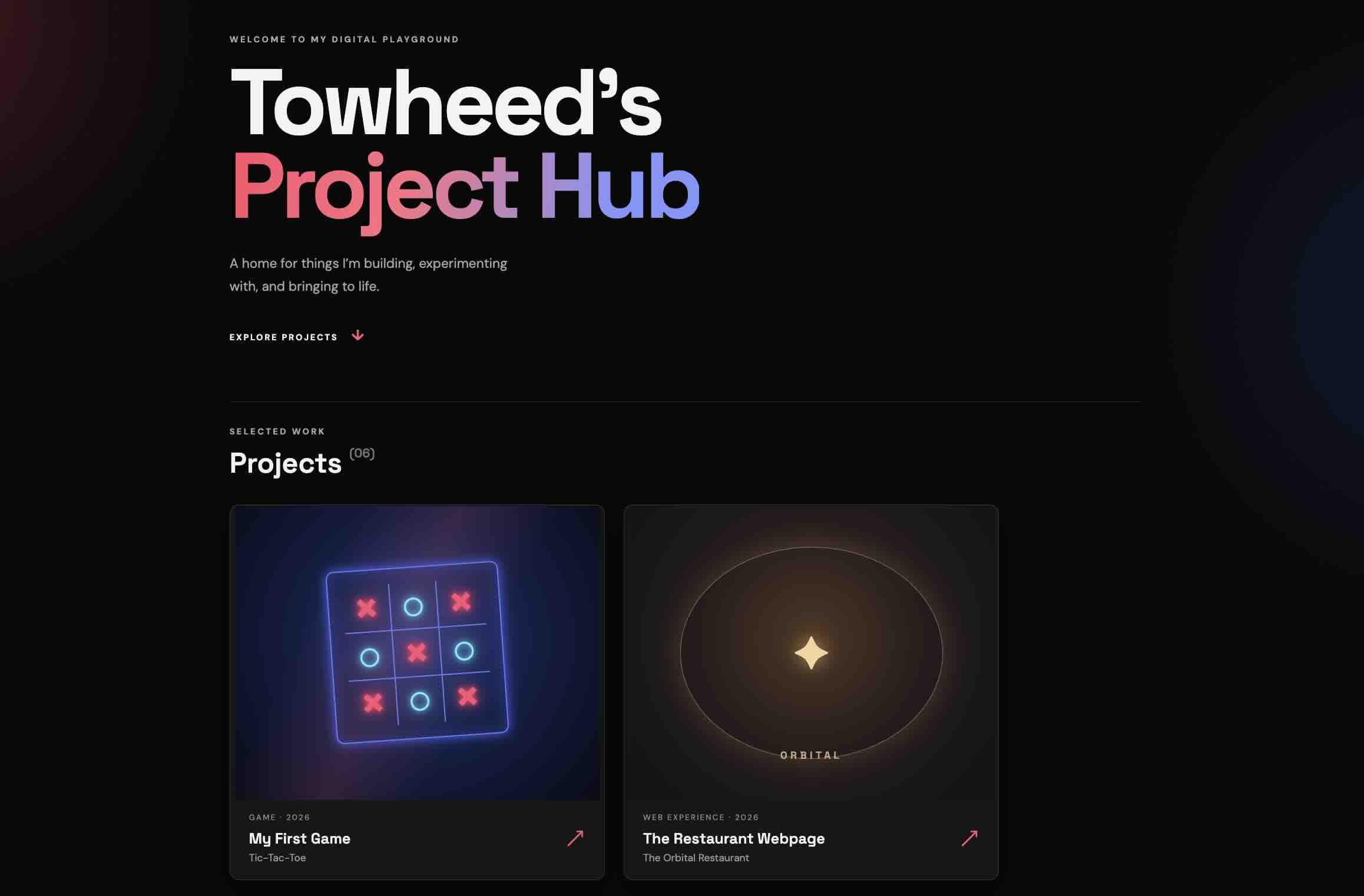 Towheed B.'s Project Hub homepage