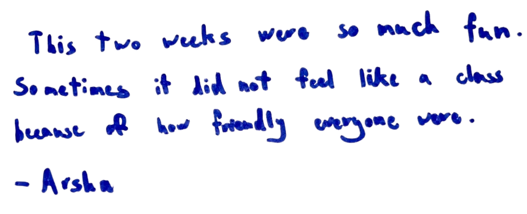 Arsha A.'s handwritten reflection